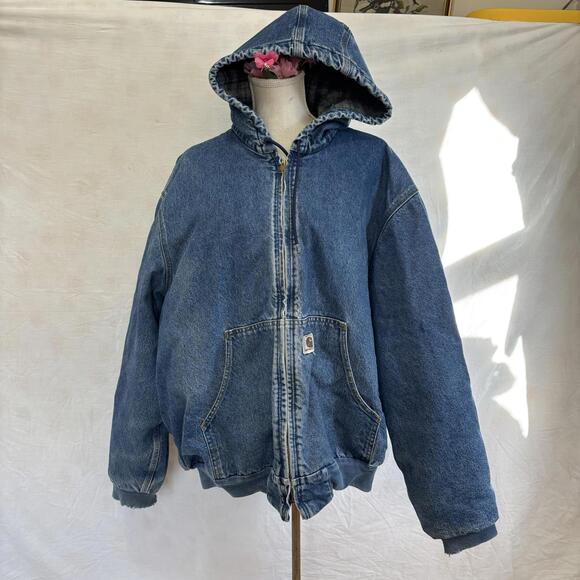 Carhartt Other - Vtg 2003 Carhartt denim hooded flannel lined jacket